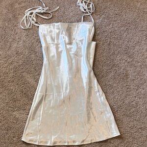 Shiny Silver Satin Dress